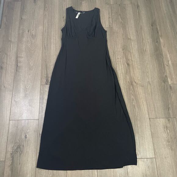 Madewell Ariana Slip V Neck Stretchy True Black Midi Dress US Women's 0 New - Picture 2 of 7